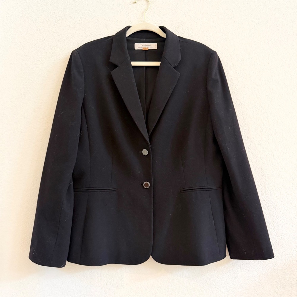 Tahari Arthur S Levine Womens Black Two Button Blazer Jacket SZ 14 Professional
